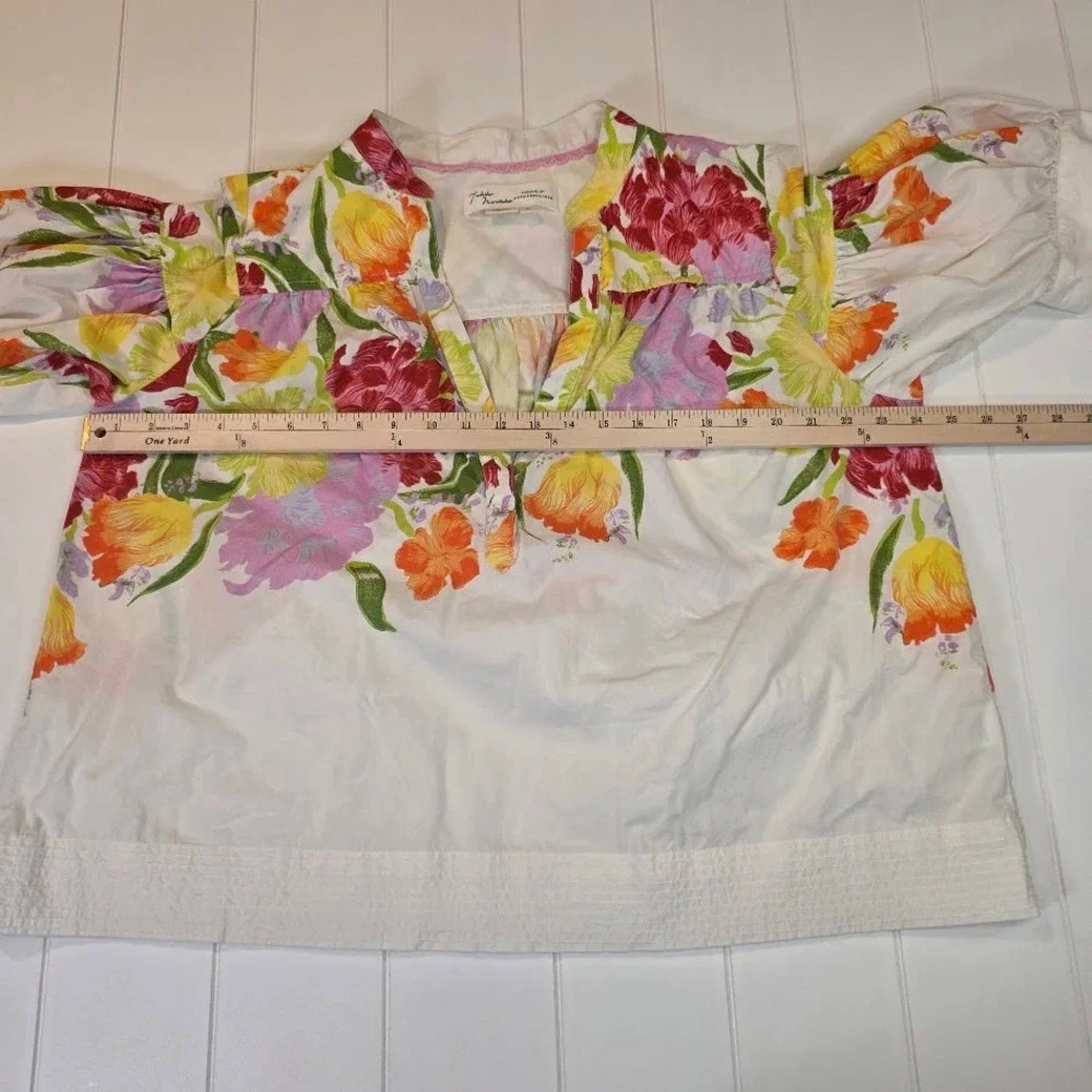 Anthropologie Yukiko Noritake XL Darcey Popover Swing Top Floral Puff Sleeve